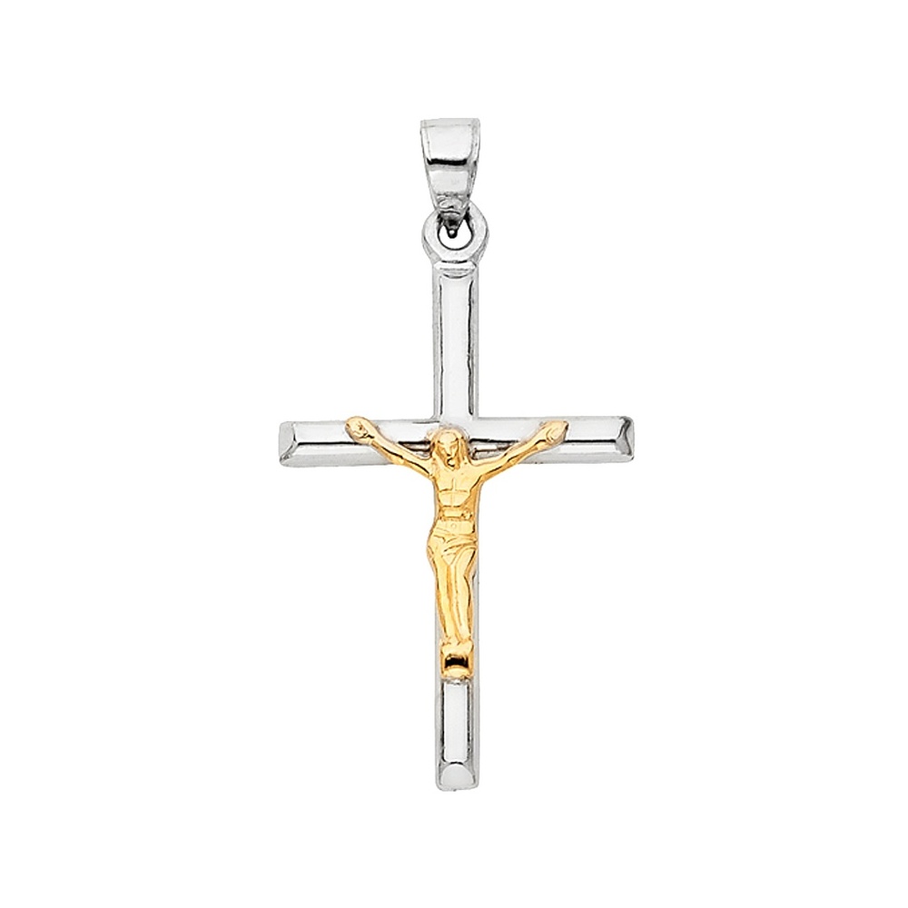 14K Two Tone Religious Crucifix Pendant